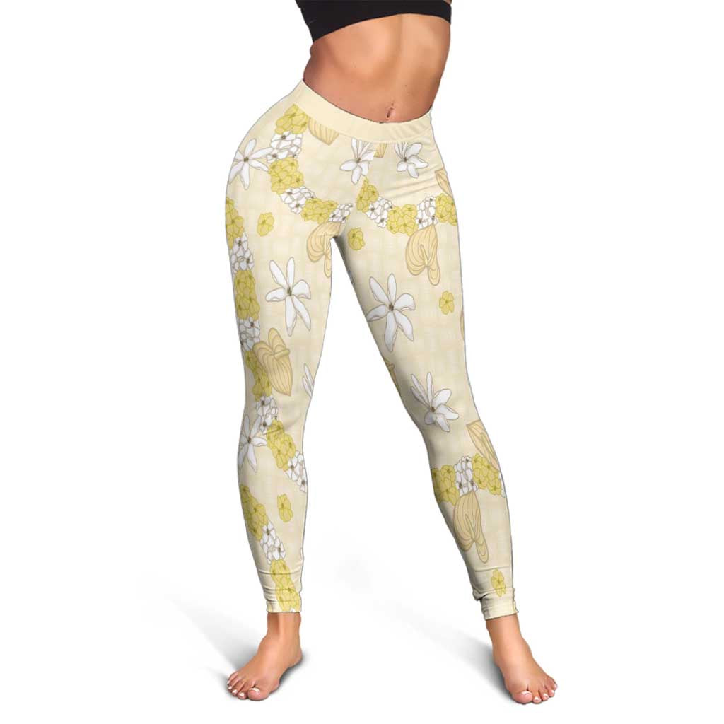 Hawaii Anthurium Tiare Pikake Lei Leggings Melemele Lauhala Art Pattern