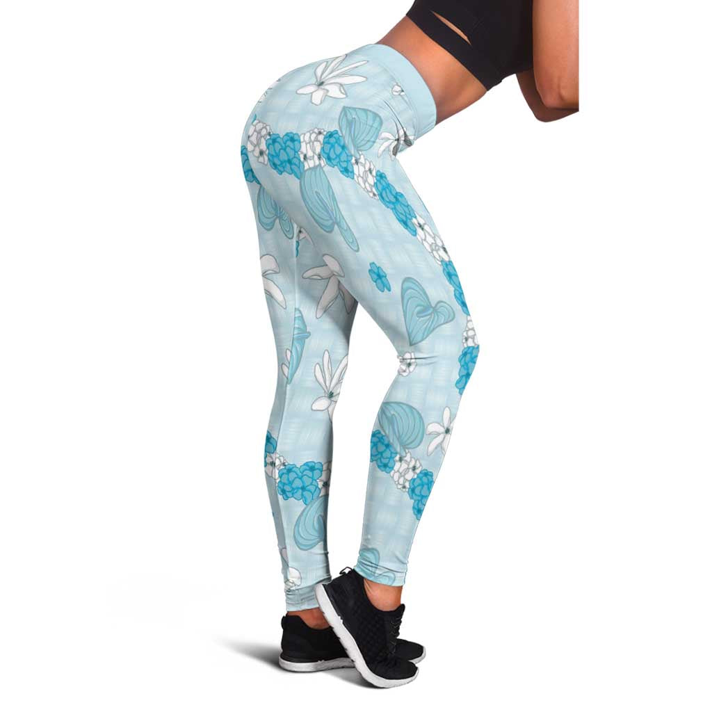 Hawaii Anthurium Tiare Pikake Lei Leggings UliUli Lauhala Art Pattern