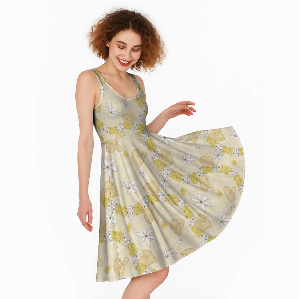 Hawaii Anthurium Tiare Pikake Lei Midi Dress Melemele Lauhala Art Pattern