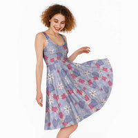 Hawaii Anthurium Tiare Pikake Lei Midi Dress Poni Lauhala Art Pattern