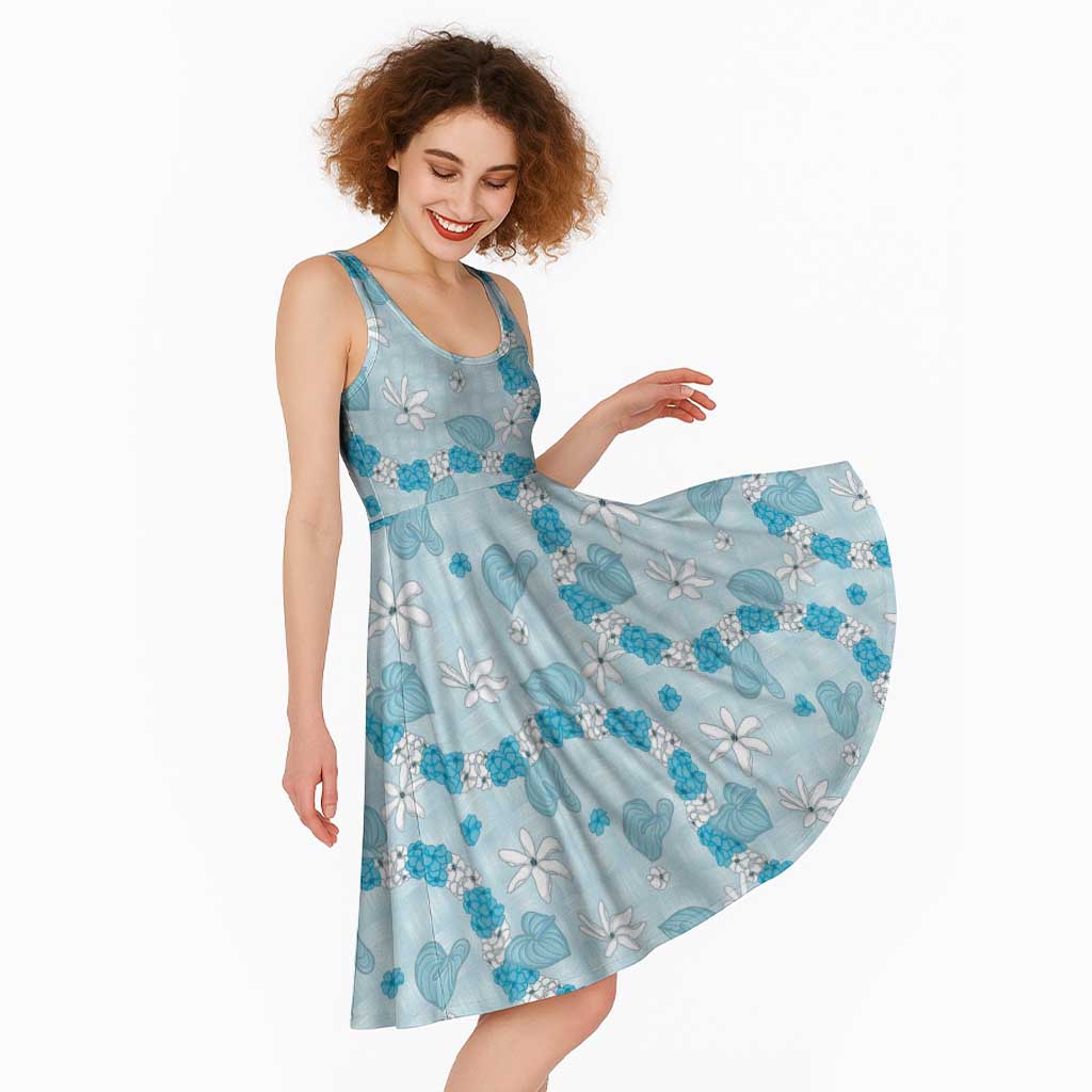 Hawaii Anthurium Tiare Pikake Lei Midi Dress UliUli Lauhala Art Pattern