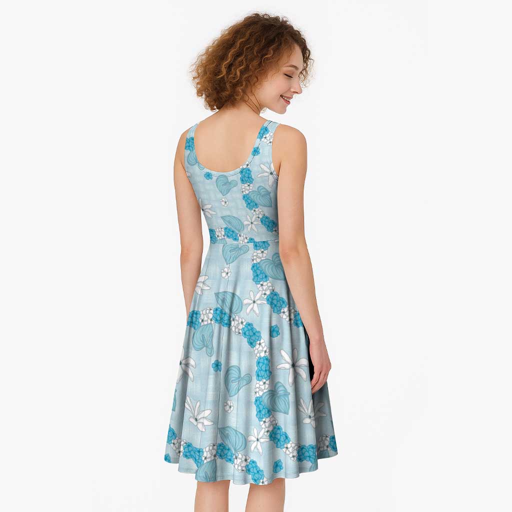 Hawaii Anthurium Tiare Pikake Lei Midi Dress UliUli Lauhala Art Pattern