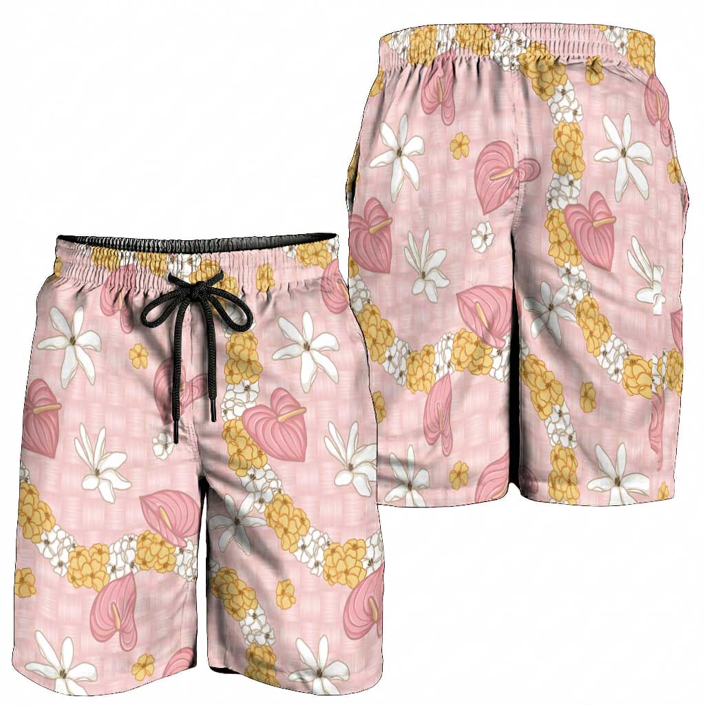 Hawaii Anthurium Tiare Pikake Lei Shorts for Men Akala Lauhala Art Pattern