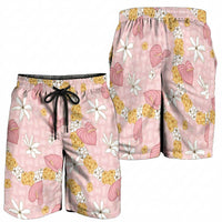 Hawaii Anthurium Tiare Pikake Lei Shorts for Men Akala Lauhala Art Pattern