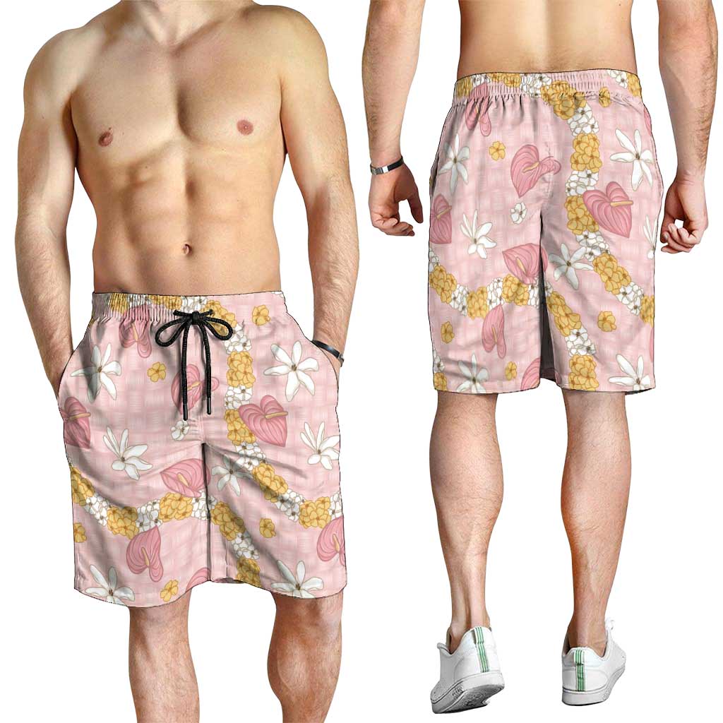 Hawaii Anthurium Tiare Pikake Lei Shorts for Men Akala Lauhala Art Pattern