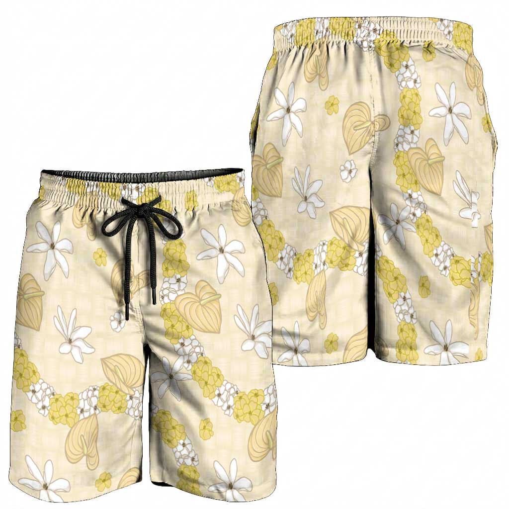 Hawaii Anthurium Tiare Pikake Lei Shorts for Men Melemele Lauhala Art Pattern