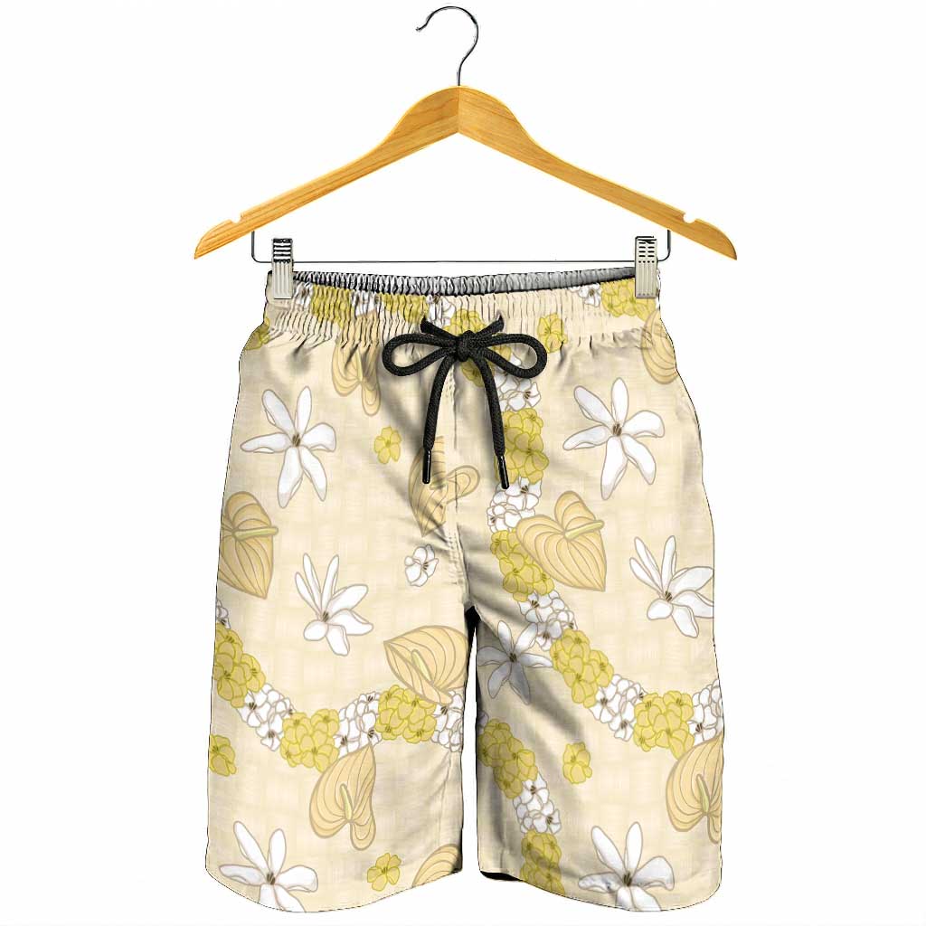 Hawaii Anthurium Tiare Pikake Lei Shorts for Men Melemele Lauhala Art Pattern