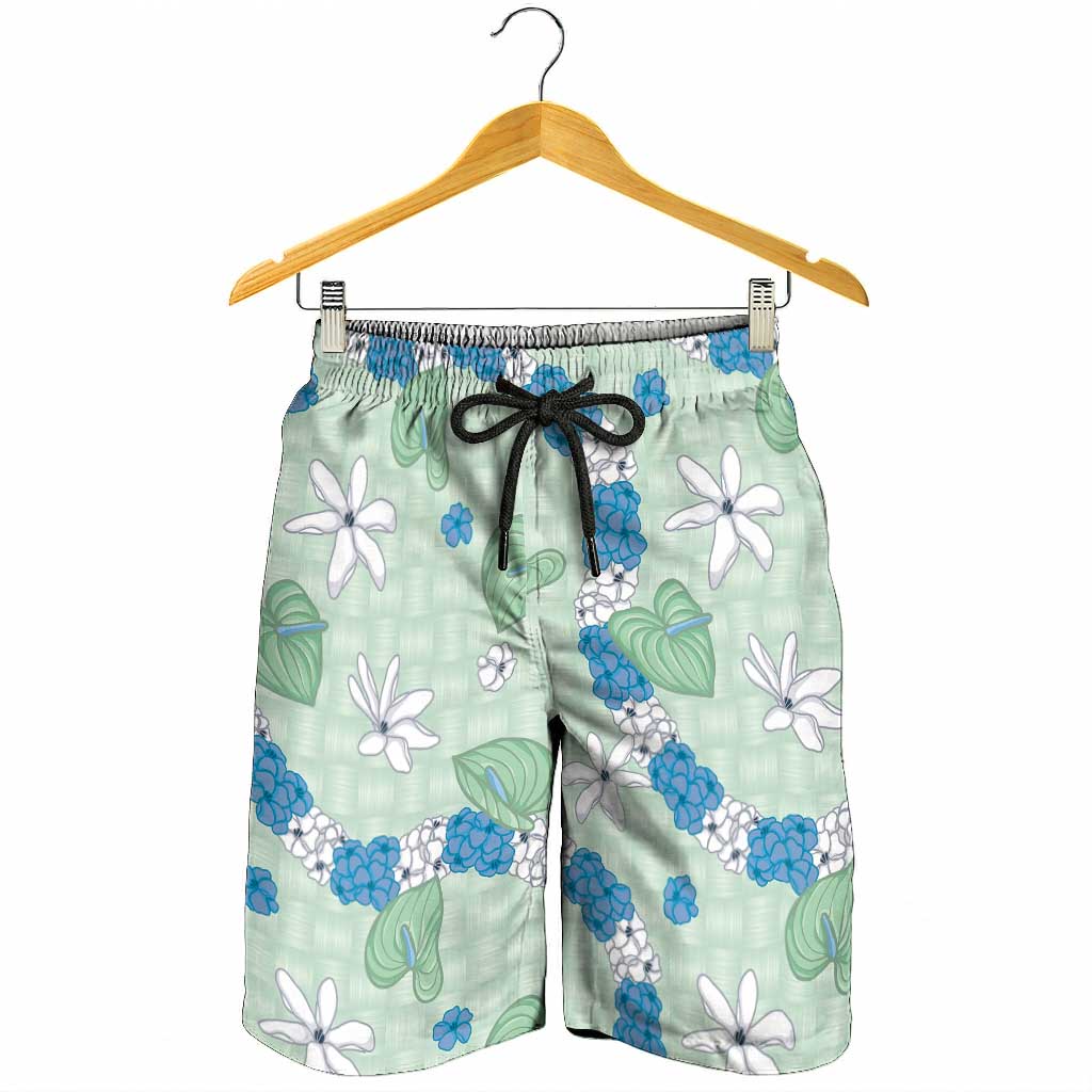 Hawaii Anthurium Tiare Pikake Lei Shorts for Men Omaomao Lauhala Art Pattern