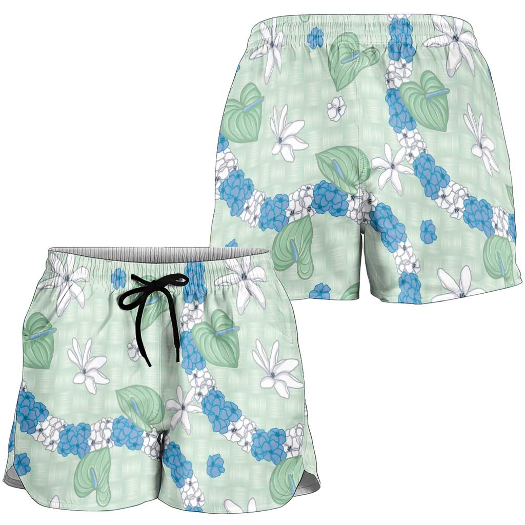 Hawaii Anthurium Tiare Pikake Lei Shorts for Women Omaomao Lauhala Art Pattern