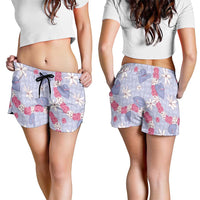 Hawaii Anthurium Tiare Pikake Lei Shorts for Women Poni Lauhala Art Pattern