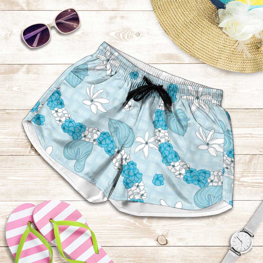 Hawaii Anthurium Tiare Pikake Lei Shorts for Women UliUli Lauhala Art Pattern