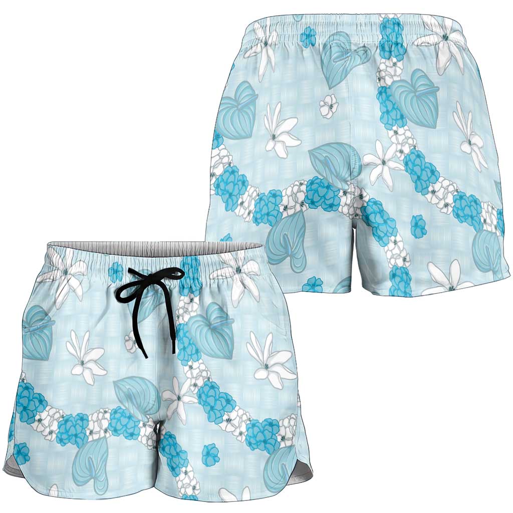 Hawaii Anthurium Tiare Pikake Lei Shorts for Women UliUli Lauhala Art Pattern