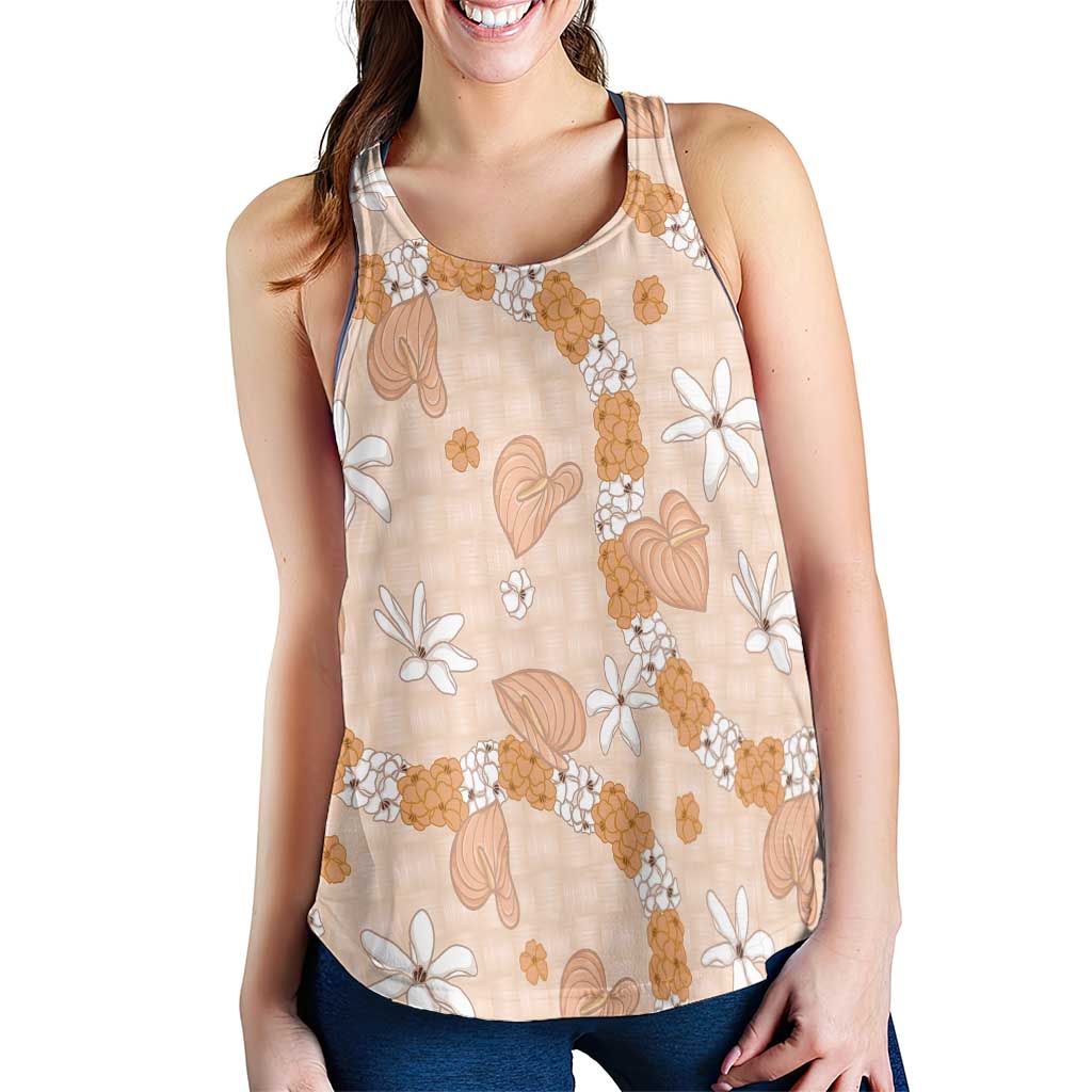 Hawaii Anthurium Tiare Pikake Lei Women Racerback Tank Alani Lauhala Art Pattern