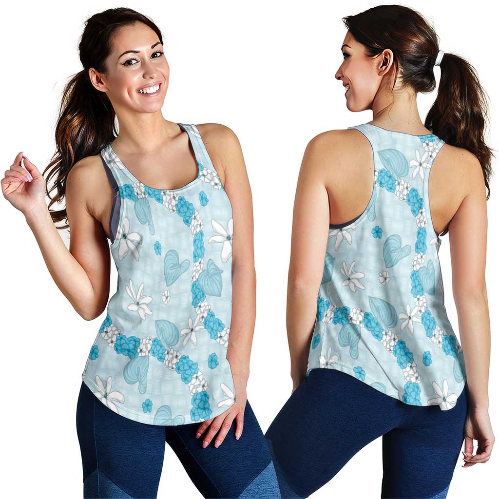 Hawaii Anthurium Tiare Pikake Lei Women Racerback Tank UliUli Lauhala Art Pattern