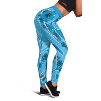 Hawaii Blue Hibiscus Pikake Lei Leggings - Polynesian Pride