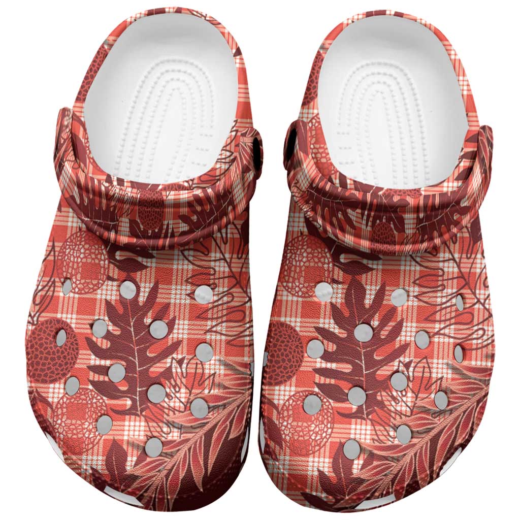 Hawaii Breadfruit Palaka Clogs Shoes Ulaula Maile Lei - Polynesian Pride