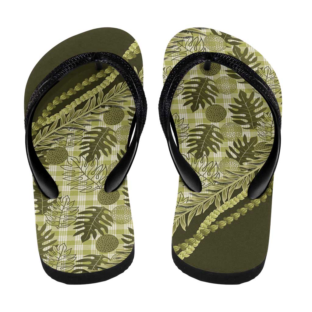 Hawaii Breadfruit Palaka Flip Flops Omaomao Maile Lei - Polynesian Pride