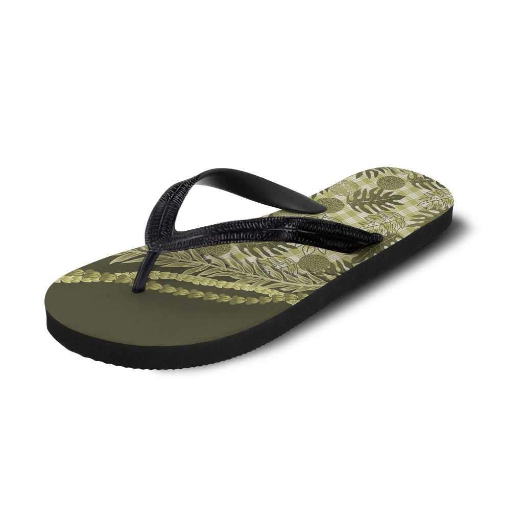 Hawaii Breadfruit Palaka Flip Flops Omaomao Maile Lei - Polynesian Pride