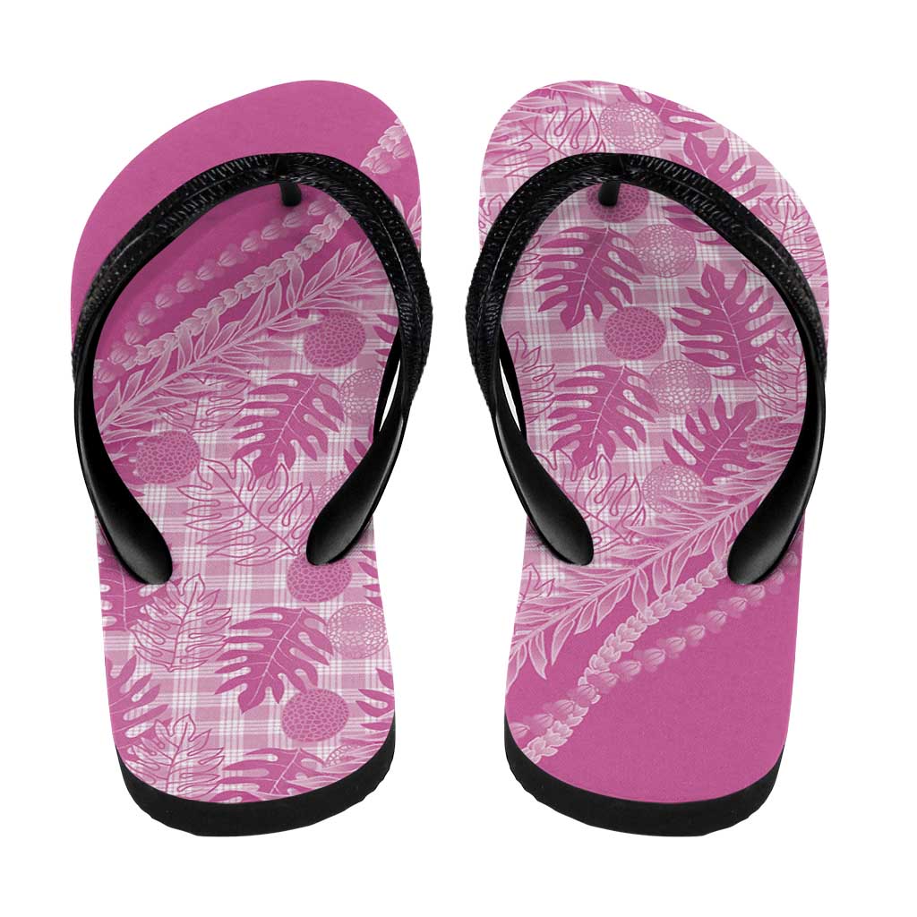 Hawaii Breadfruit Palaka Flip Flops Omaomao Ulaula Maile Lei - Polynesian Pride