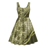 Hawaii Breadfruit Palaka Midi Dress Omaomao Maile Lei - Polynesian Pride