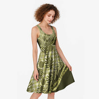 Hawaii Breadfruit Palaka Midi Dress Omaomao Maile Lei - Polynesian Pride