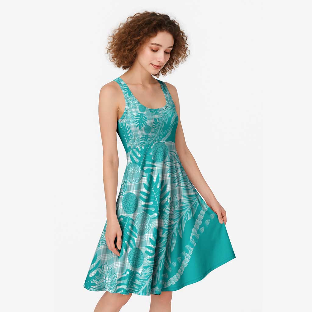 Hawaii Breadfruit Palaka Midi Dress Polu Opal Maile Lei - Polynesian Pride