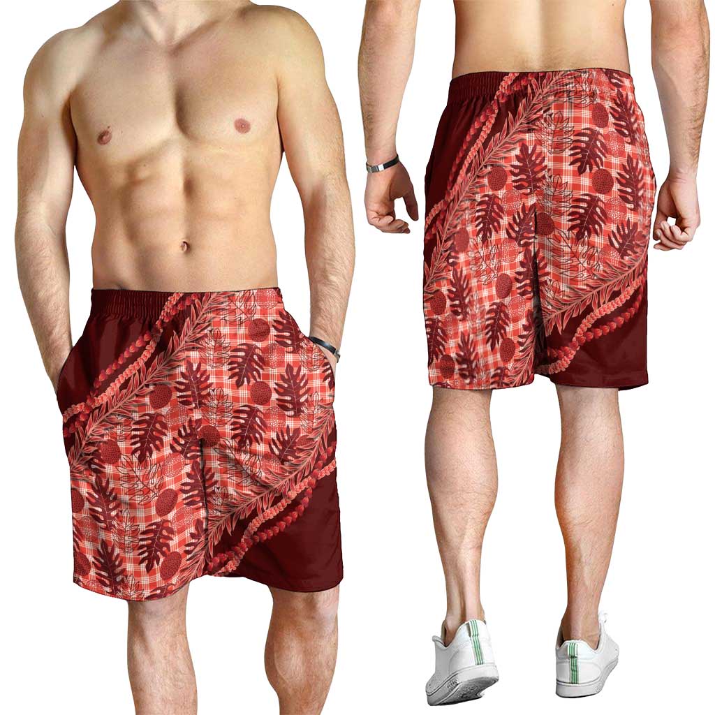 Hawaii Breadfruit Palaka Shorts for Men Ulaula Maile Lei - Polynesian Pride
