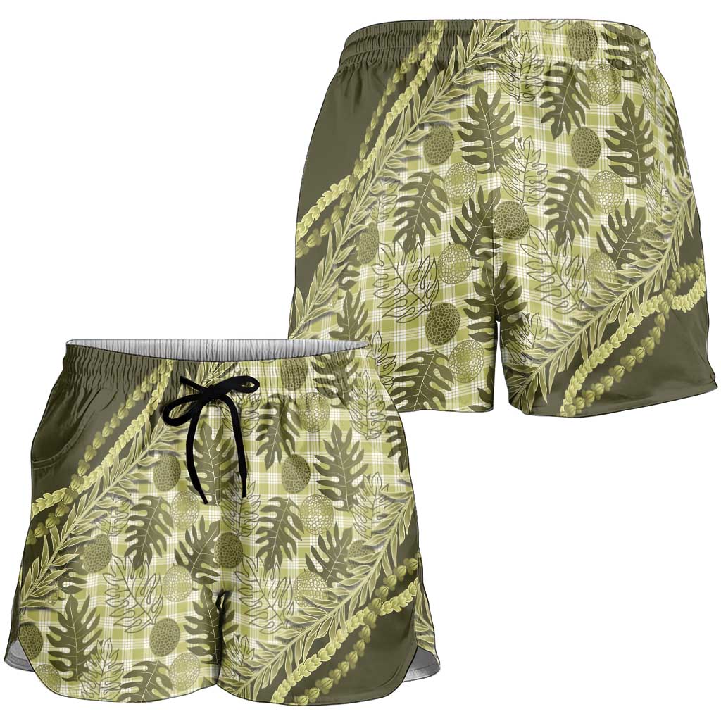 Hawaii Breadfruit Palaka Shorts for Women Omaomao Maile Lei - Polynesian Pride