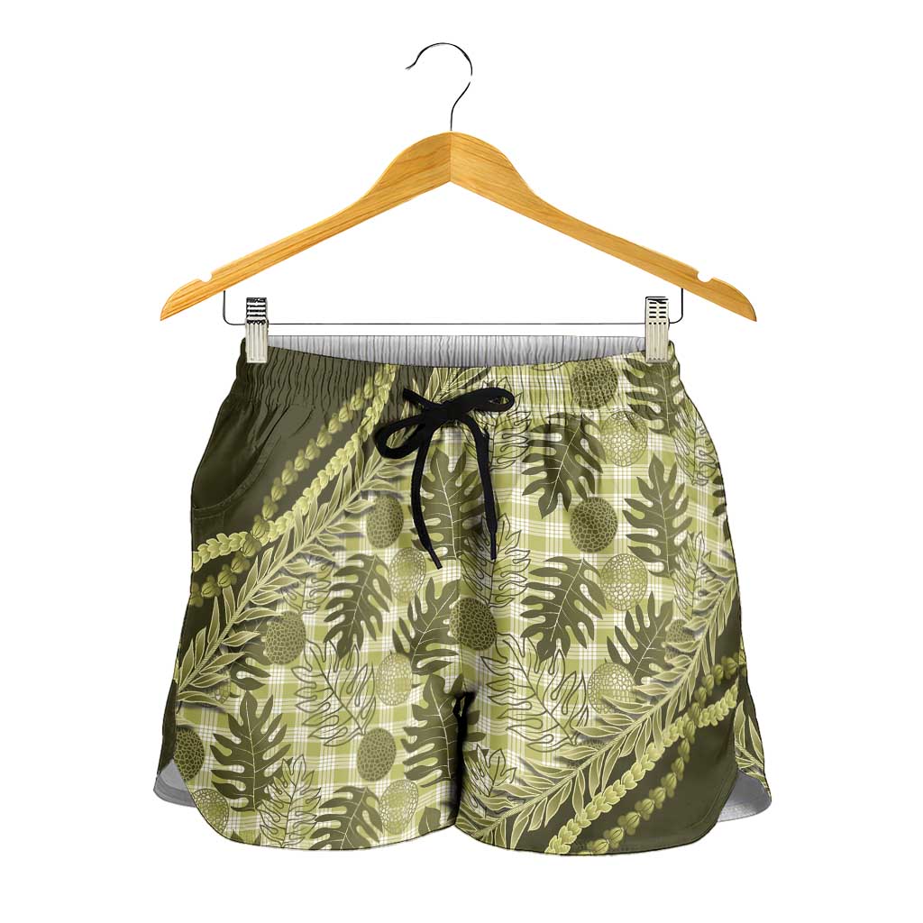 Hawaii Breadfruit Palaka Shorts for Women Omaomao Maile Lei - Polynesian Pride