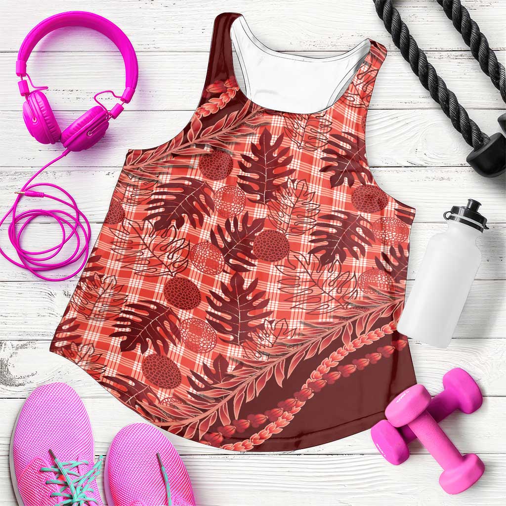 Hawaii Breadfruit Palaka Women Racerback Tank Ulaula Maile Lei - Polynesian Pride