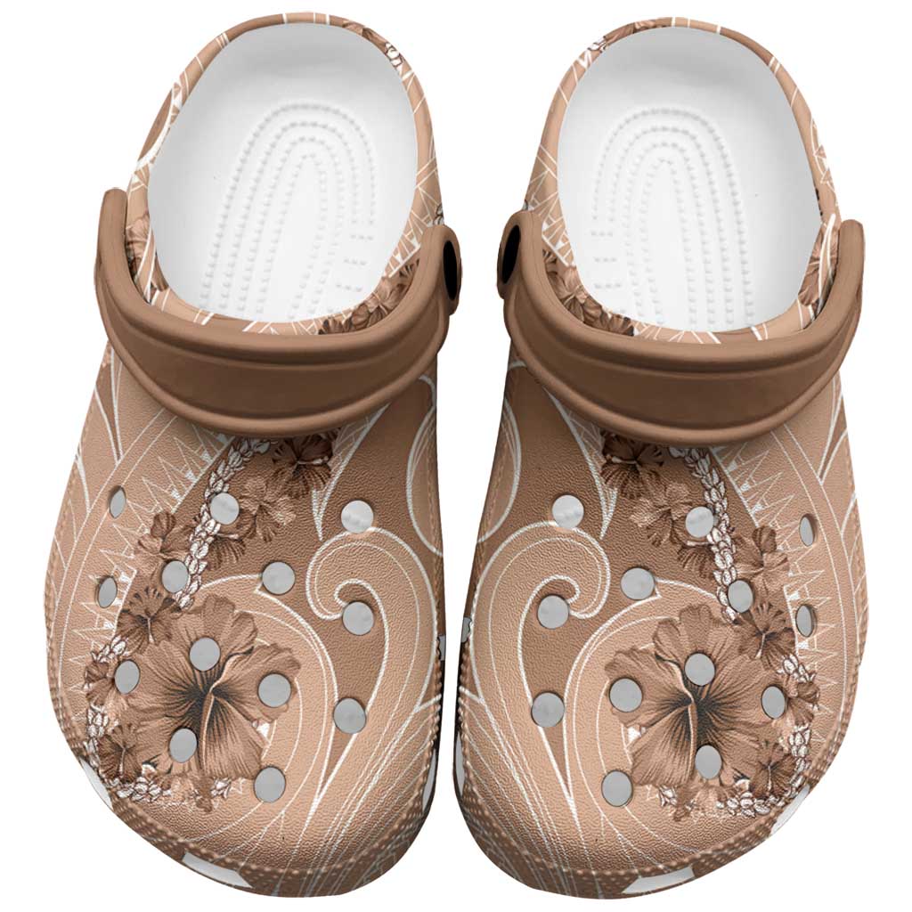 Hawaii Brown Hibiscus Pikake Lei Clogs Shoes - Polynesian Pride