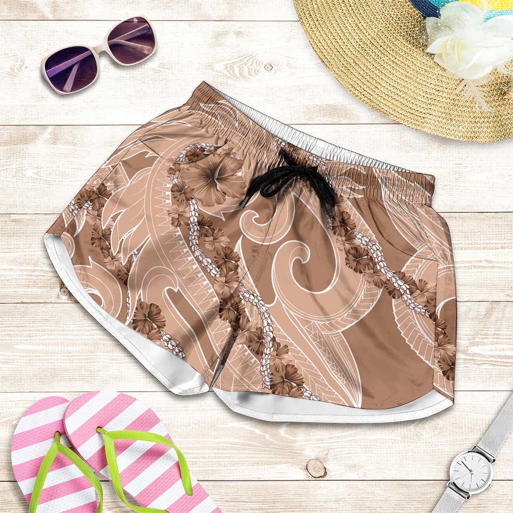 Hawaii Brown Hibiscus Pikake Lei Shorts for Women - Polynesian Pride