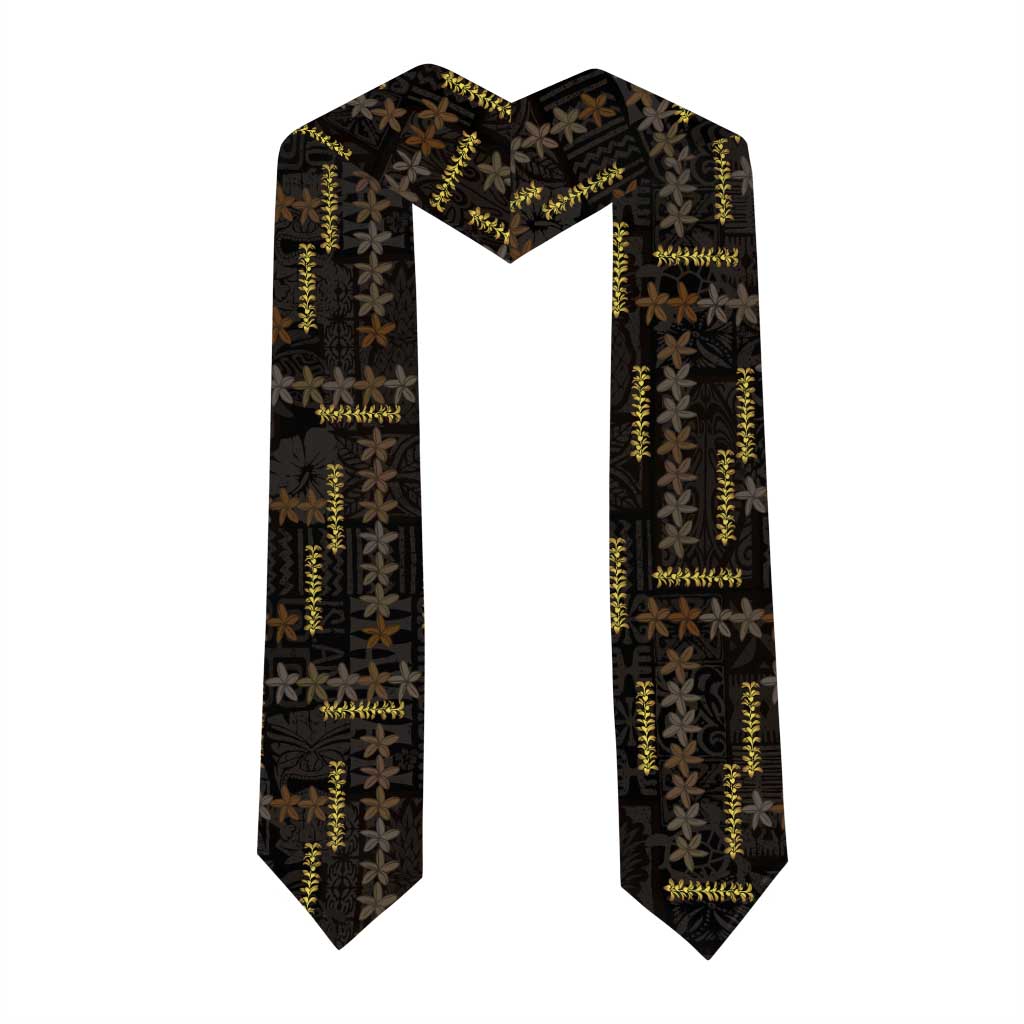 Hawaii Brown Plumeria Lei Black Graduation Stole Frangipani Floral Heritage Art