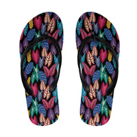 Hawaii Colorful Tropical Leaves Flip Flops LT01 Black - Polynesian Pride