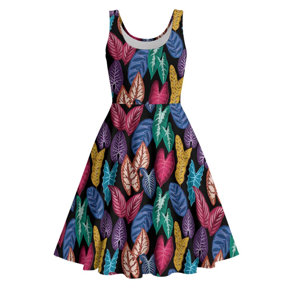 Hawaii Colorful Tropical Leaves Midi Dress