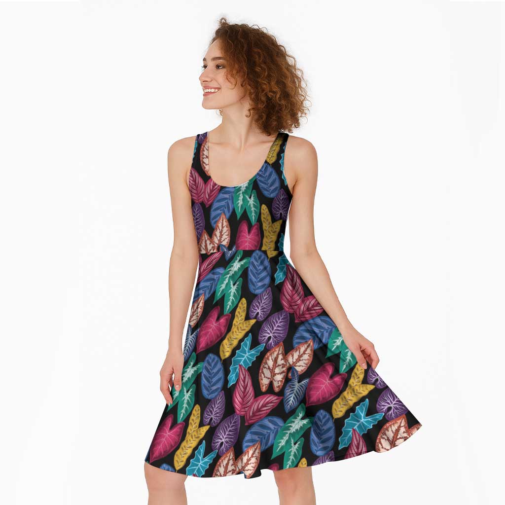 Hawaii Colorful Tropical Leaves Midi Dress