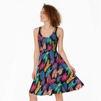 Hawaii Colorful Tropical Leaves Midi Dress