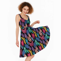 Hawaii Colorful Tropical Leaves Midi Dress