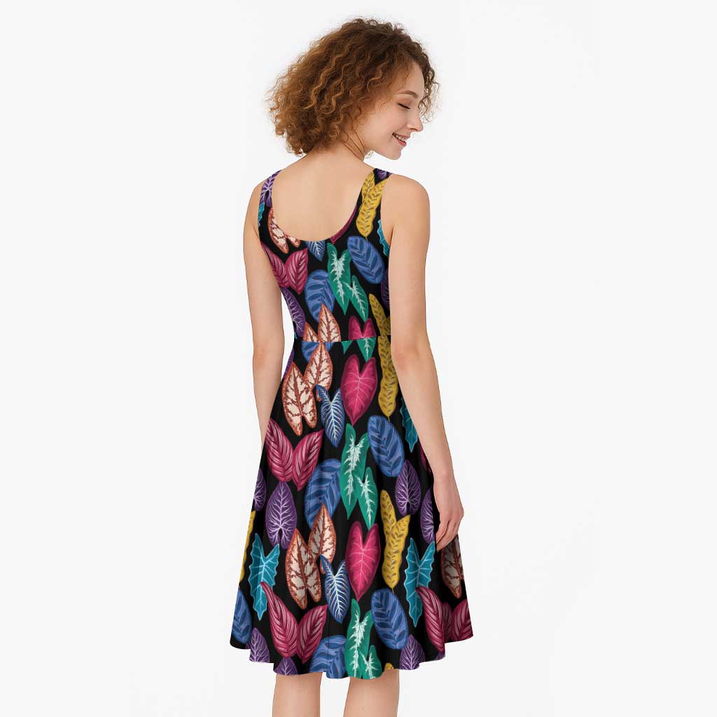 Hawaii Colorful Tropical Leaves Midi Dress