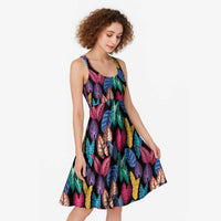 Hawaii Colorful Tropical Leaves Midi Dress