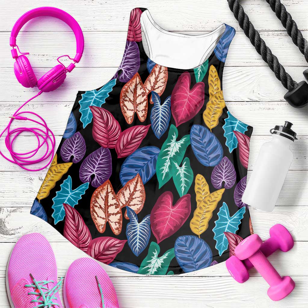 Hawaii Colorful Tropical Leaves Women Racerback Tank LT01 Black - Polynesian Pride