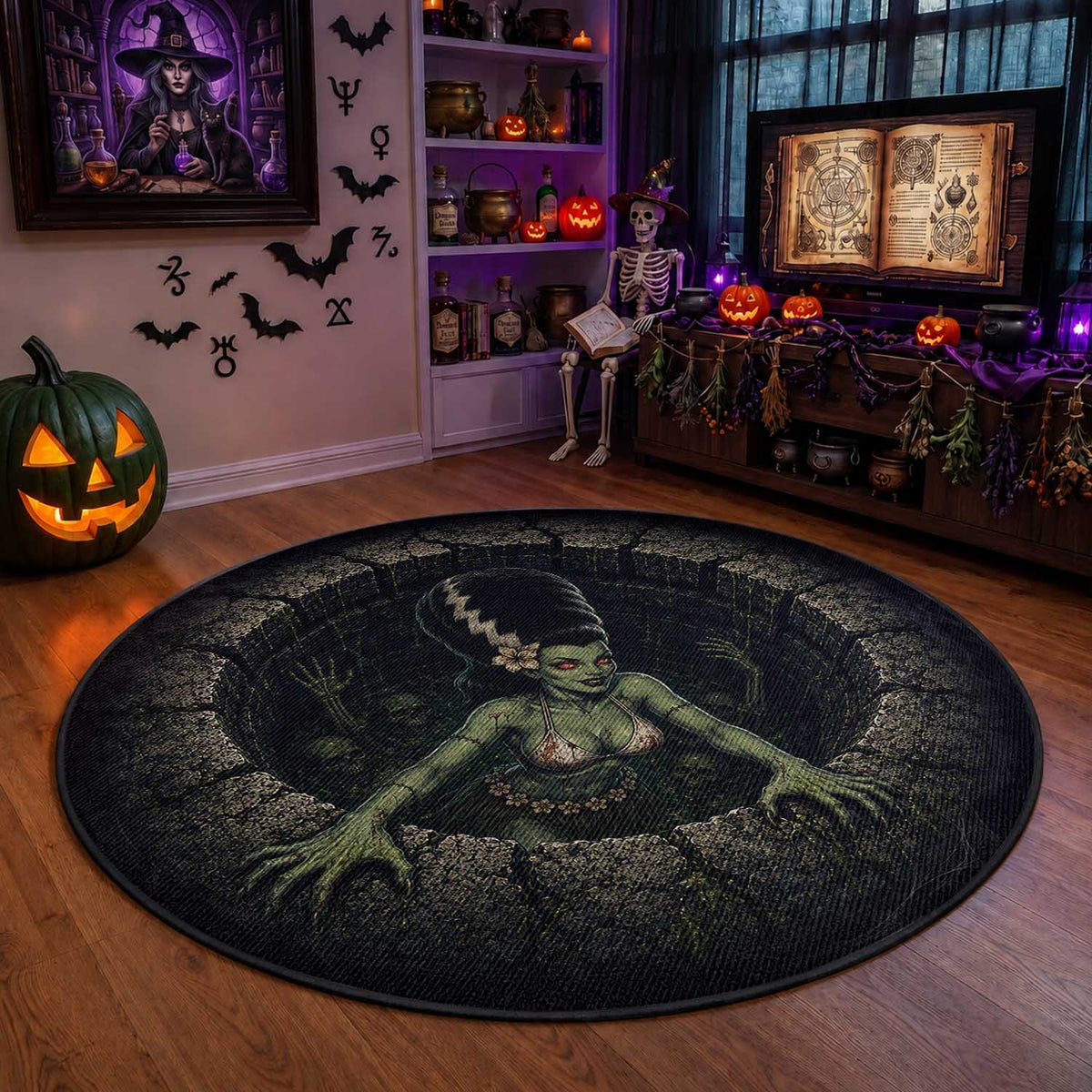 Hawaii Creppy Halloween Round Carpet Devil Hula Girl