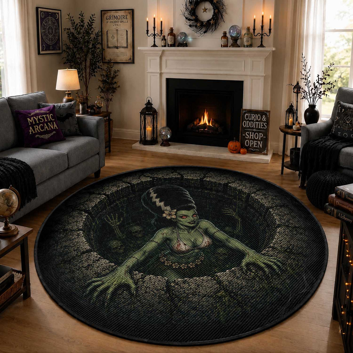Hawaii Creppy Halloween Round Carpet Devil Hula Girl