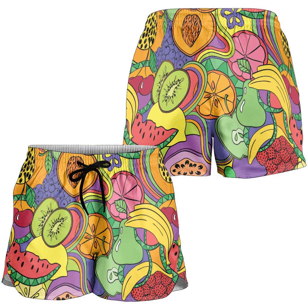 Hawaii Fruits Hippie Style Shorts for Women Vibrant Colorful