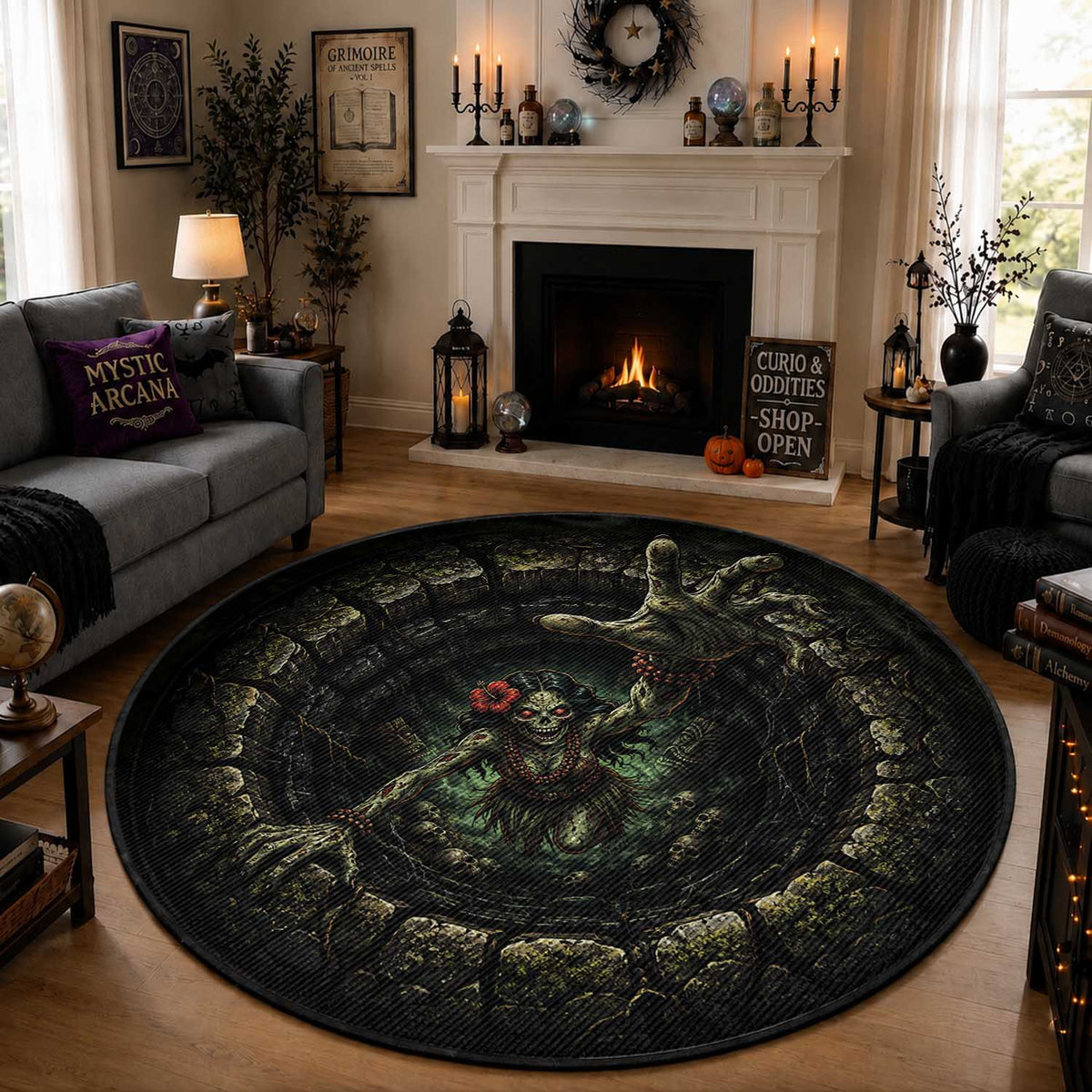 Hawaii Halloween Round Carpet Spooky Tropical Hula Zombie