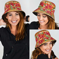 Hawaii Hibiscus Bucket Hat Turtles Tribal Motifs Vintage Floral Style LT03