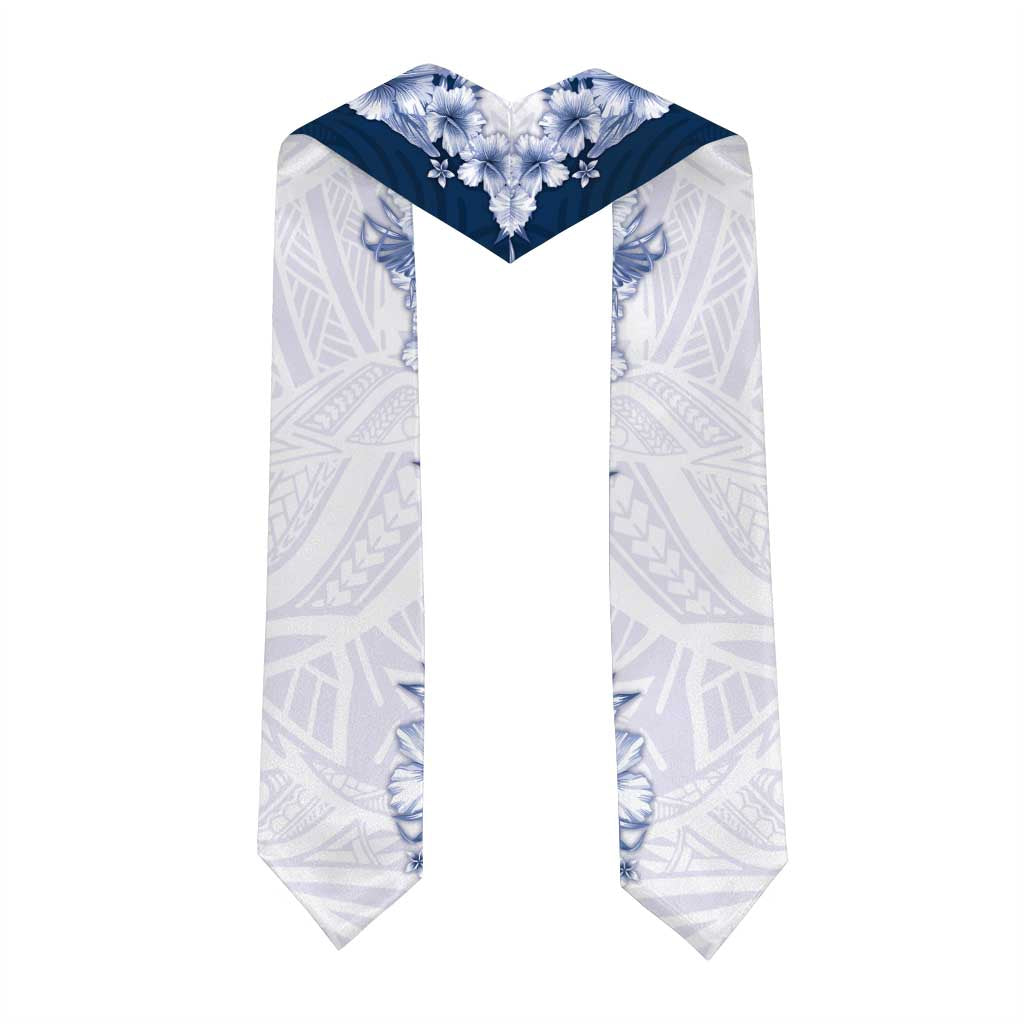Hawaii Hibiscus Flowers Graduation Stole Blue Polynesian Pattern