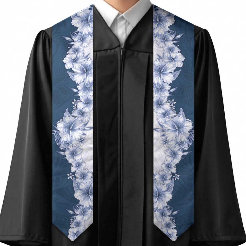 Hawaii Hibiscus Flowers Graduation Stole Blue Polynesian Pattern
