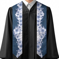 Hawaii Hibiscus Flowers Graduation Stole Blue Polynesian Pattern