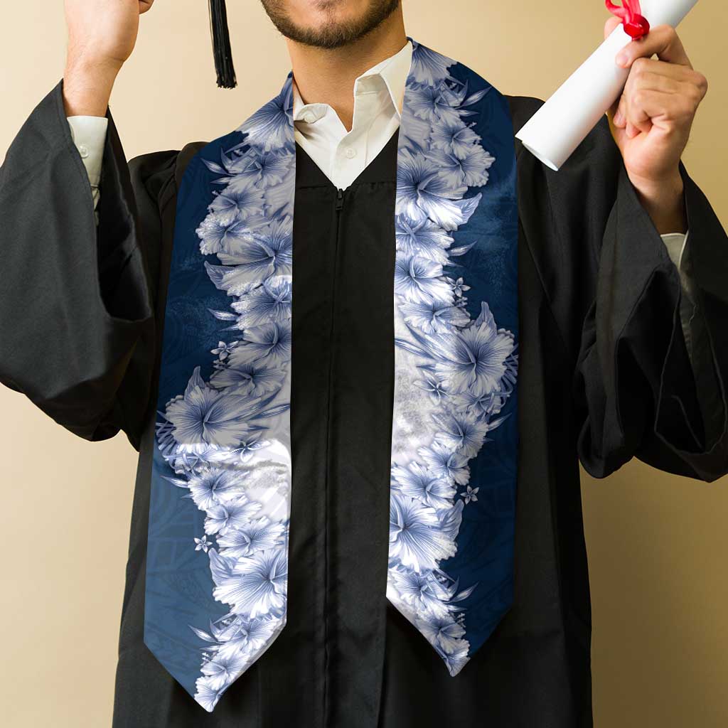Hawaii Hibiscus Flowers Graduation Stole Blue Polynesian Pattern LT05